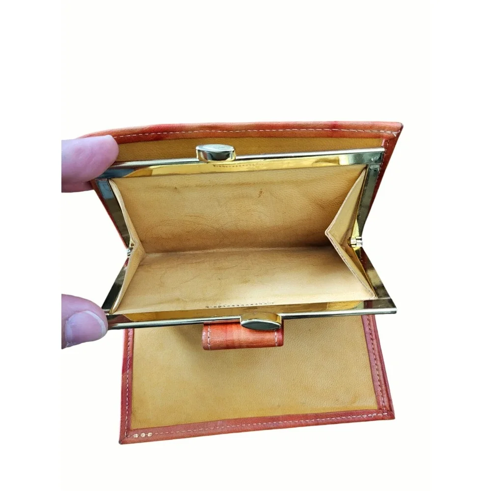 Vintage Rolfs‎ Genuine Leather Women's Wallet Coin Purse Orange Coral Swirl